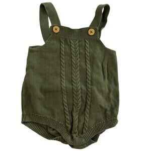 Cat & Jack Baby Green Cable Knit Suspender Romper Size 6-9 Months